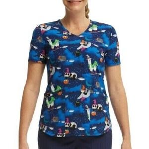 Large L Scrubstar Halloween Sloth Llama Panda Raccoon Bat Hedgehog Scrub Top New